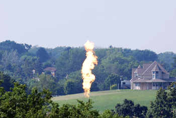 Range Resources' well in suburban area being flaredafter hydro-fracturing. Photo credit -www.marcellus-shale.us 