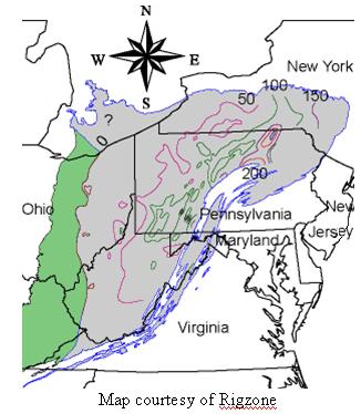 Map showing extent of the Marcellus shale formation. Map courtesy of Rigzone